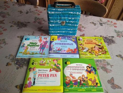 Vintage 6 Disney boekjes met mini-l.p & koffertje, Verzamelen, Disney, Gebruikt, Overige typen, Ophalen of Verzenden