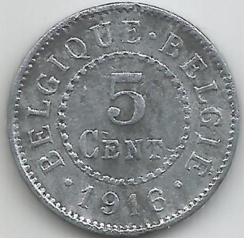 11357 * ALBERT Ier * 5 centimes 1916 ZINC * Fr.Z/Pr, Timbres & Monnaies, Monnaies | Belgique, Envoi