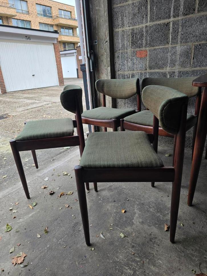 4 Vintage cowhorn eetkamerstoelen + tafel, Huis en Inrichting, Stoelen, Gebruikt, Vier, Hout, Ophalen