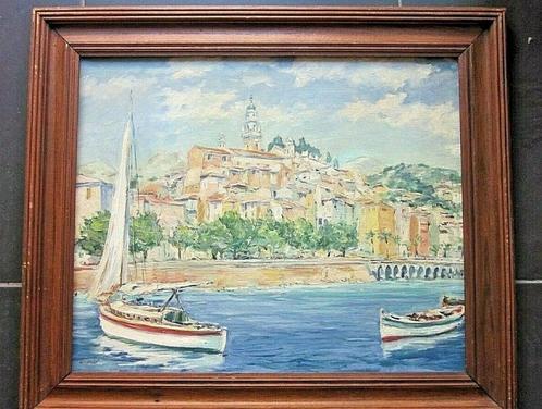 G.Rossi Menton Vue du port XXème HSP Italie Méditerranée, Antiquités & Art, Art | Peinture | Classique, Enlèvement ou Envoi