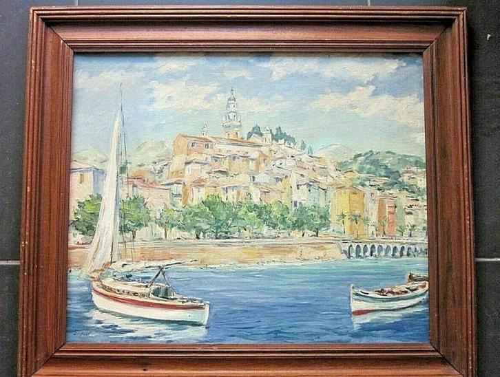 G.Rossi Menton Vue du port XXème HSP Italie Méditerranée, Antiquités & Art, Art | Peinture | Classique, Enlèvement ou Envoi