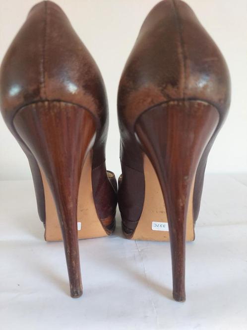 337C* Casadei - sexy schoenen donkerbruin leer hoge hakken 3, Kleding | Dames, Schoenen, Gedragen, Bruin, Verzenden