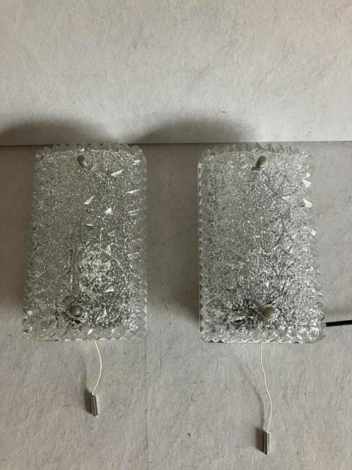 Vintage wandlampen van ijsglas van Hoffmeister Leuchten, Huis en Inrichting, Lampen | Losse lampen, Gebruikt, Ophalen of Verzenden