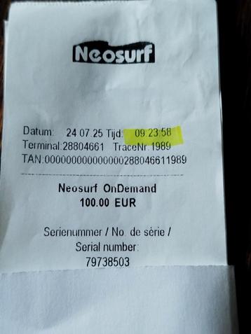 Neosurf pre paid, Tickets & Billets