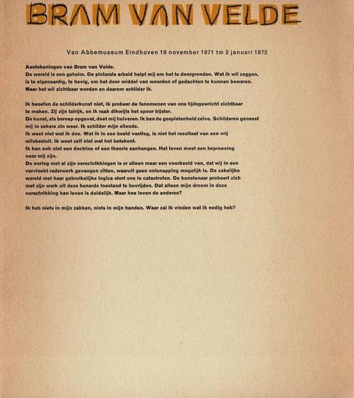 Bram van Velde (Eindhoven, Van Abbemuseum, 1971), Boeken, Kunst en Cultuur | Beeldend, Gelezen, Ophalen of Verzenden