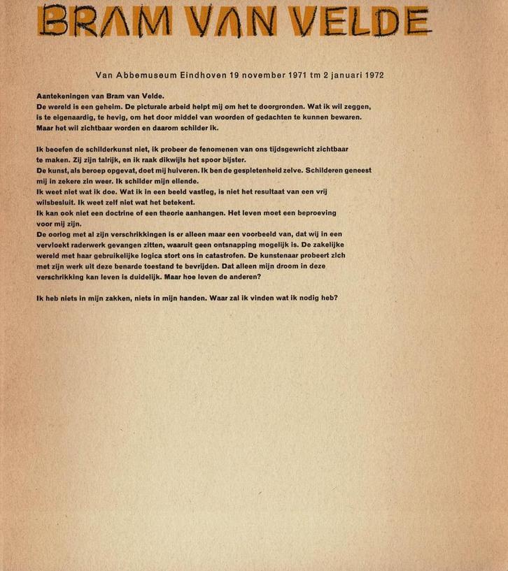 Bram van Velde (Eindhoven, Van Abbemuseum, 1971), Boeken, Kunst en Cultuur | Beeldend, Gelezen, Ophalen of Verzenden