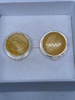 Prachtige zilveren oorbellen met antiek Amber, Avec pierre précieuse, Argent, Puces ou Clous, Autres couleurs