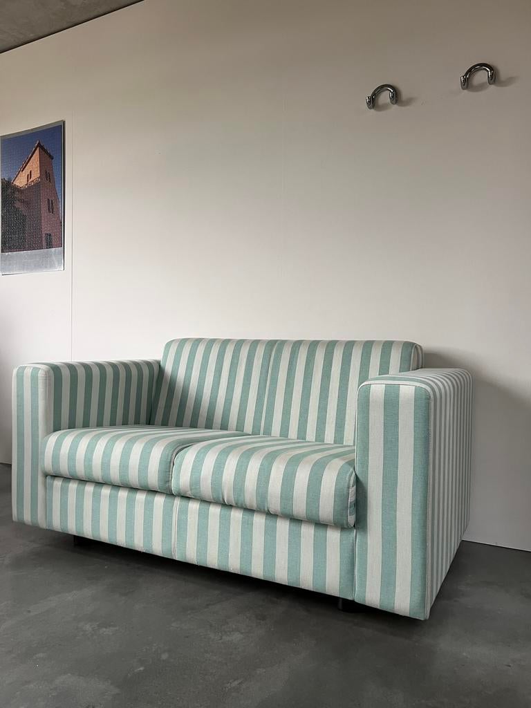 Vintage Sancal zetels in muntgroen/wit gestreept., Maison & Meubles, Canapés | Salons, Utilisé, Tissus, Enlèvement