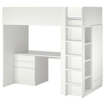 Lit mezzanine blanc Ikea avec bureau et armoire, Enlèvement