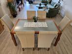 Hülsta eettafel met 6 echt leren stoelen, Gebruikt, 50 tot 100 cm, Verzenden, 150 tot 200 cm