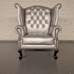 King Classic Chesterfield Fauteuil – Zilver, Leer, Antiek en Kunst, Ophalen