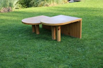  Vintage design 2X Perriand Chapo massief grenen tafel uit 1