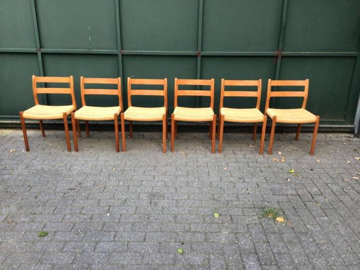 6 Deense design stoelen met papercort, ontwerp Moller NR 84, Huis en Inrichting, Stoelen, Gebruikt, Ophalen