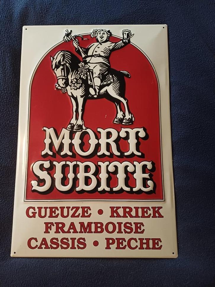 Mort Subite : metalen reclamebord, Verzamelen, Biermerken, Zo goed als nieuw, Reclamebord, Plaat of Schild, Ophalen of Verzenden