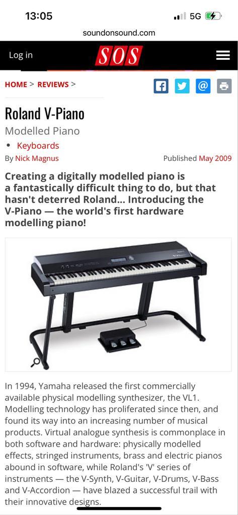 Roland V-Piano, Muziek en Instrumenten, Piano's, Zo goed als nieuw, Piano, Zwart, Digitaal, Ophalen
