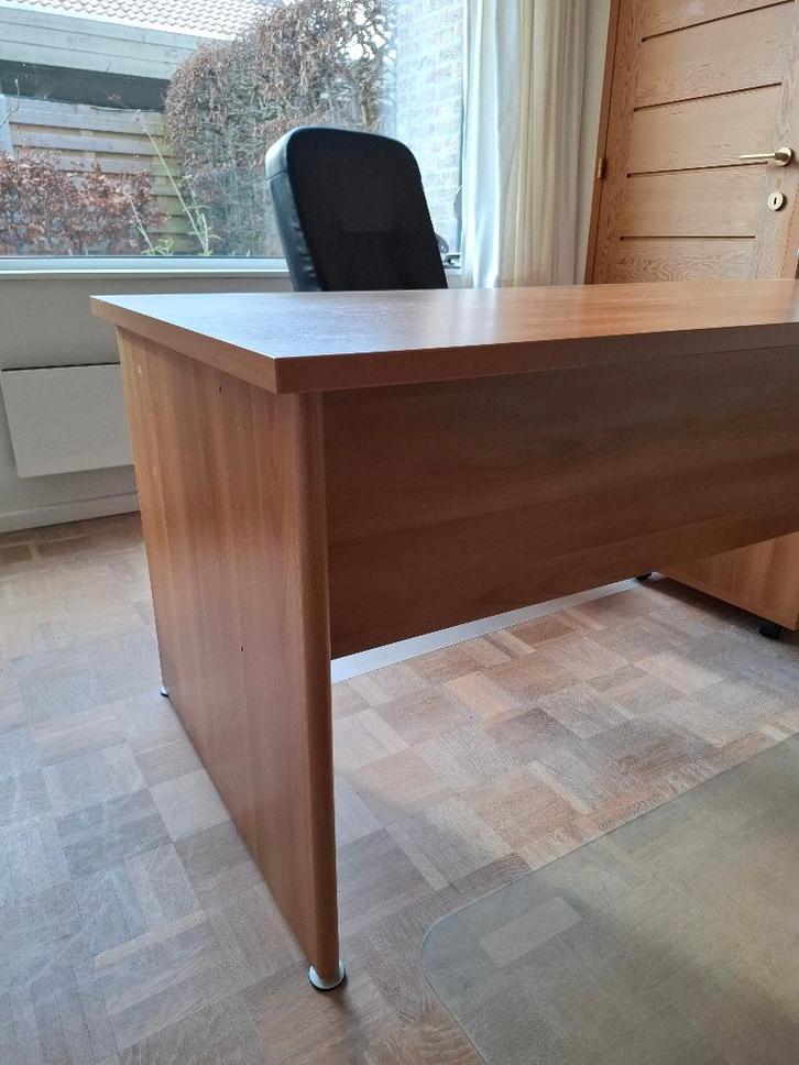 Houten bureau met ladenkast te koop, Huis en Inrichting, Bureaus, Gebruikt, Ophalen
