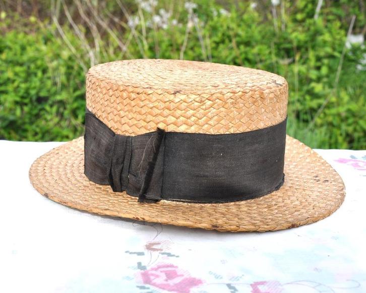 ancien chapeau canotier pour tour de 57 cm, Antiek en Kunst, Antiek | Kleding en Textiel, Dames, Heren, Kinderen, Ophalen of Verzenden