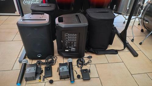 NIEUW! Complete set 2x Omnitronic Porty8 + 4 mics + 4 accu's, Audio, Tv en Foto, Luidsprekerboxen, Nieuw, Front, Rear of Stereo speakers