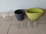 2 bloempotten - 1 vaas - 3 theelichthouders, Ophalen, Zo goed als nieuw
