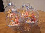 Set van 4 doorzichtige, plastic kerstballen winters tafereel, Diversen, Kerst, Ophalen of Verzenden, Zo goed als nieuw