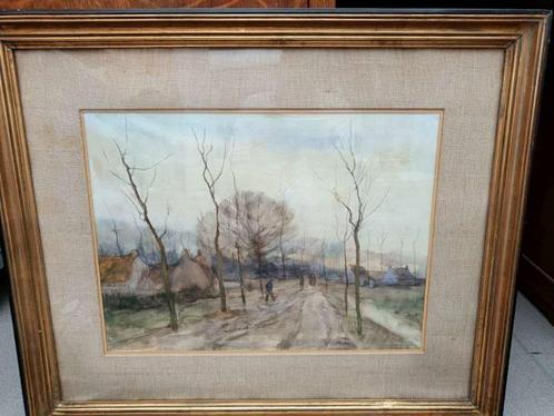 Schilderij aquarel Gustaaf van Loon 38x50 cm kader 76x62, Antiek en Kunst, Kunst | Schilderijen | Klassiek, Ophalen of Verzenden