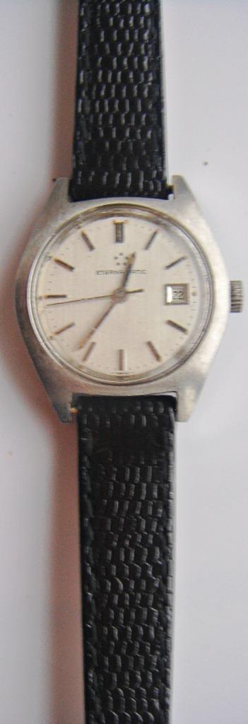 Montre dame ETERNA-MATIC, bracelet noir lézard, de 1984, Collections, Collections Autre, Comme neuf, Enlèvement ou Envoi