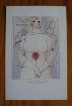 Karel Beneš 1981 ex-libris litho 'Woman with Rose' - nieuw, Envoi
