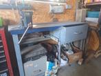 Stevige werkbank in ijzer + schroefbank, Ophalen, Zo goed als nieuw, 120 tot 170 cm, Bankschroef
