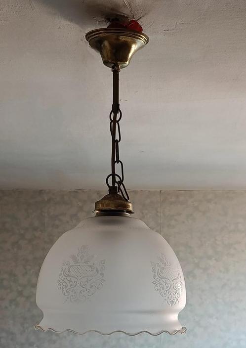 Antieke glazen luster (zuur geëtst), Antiek en Kunst, Antiek | Verlichting, Ophalen