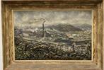 huile sur panneau bas relief panorama de charleroi signe, Antiek en Kunst, Ophalen