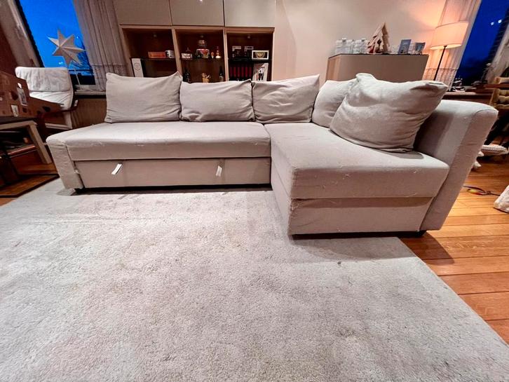 Beigen stoffen zetel van Ikea, Huis en Inrichting, Zetels | Zetels, Gebruikt, Hoekbank, Driepersoons, 200 tot 250 cm, 75 tot 100 cm