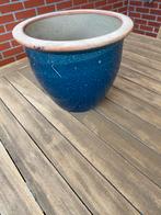 Blauwe glazuur stenen bloempot, Tuin en Terras, Ophalen of Verzenden, Zo goed als nieuw