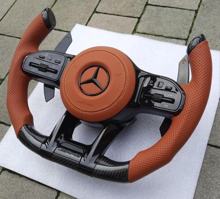 Mercedes stuur bruin leer compleet carbon AMG, Auto-onderdelen, Besturing, Mercedes-Benz, Nieuw, Ophalen of Verzenden