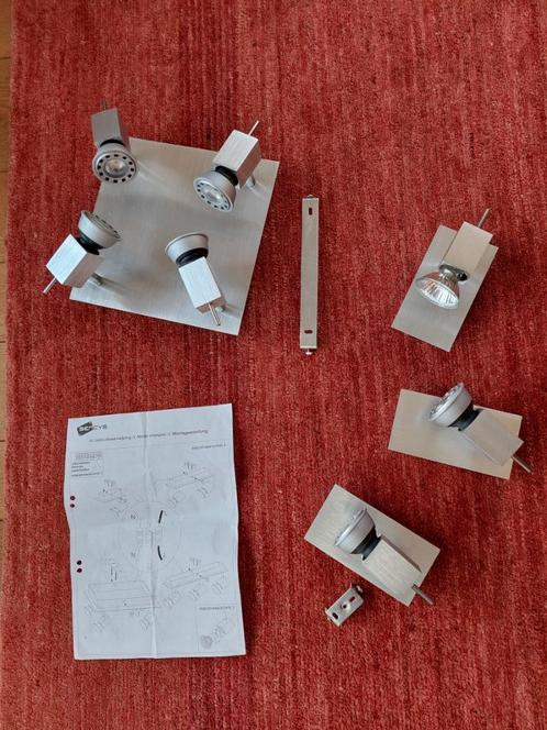 LED plafondlamp met 4 spots + 3 bijhorende LED wandspots, Huis en Inrichting, Lampen | Plafondlampen, Zo goed als nieuw, Metaal