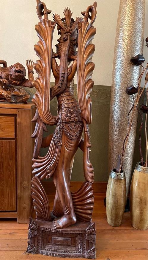Balinese legong danseres - houtsnijwerk Bali - 161 cm groot, Antiquités & Art, Art | Sculptures & Bois, Enlèvement ou Envoi