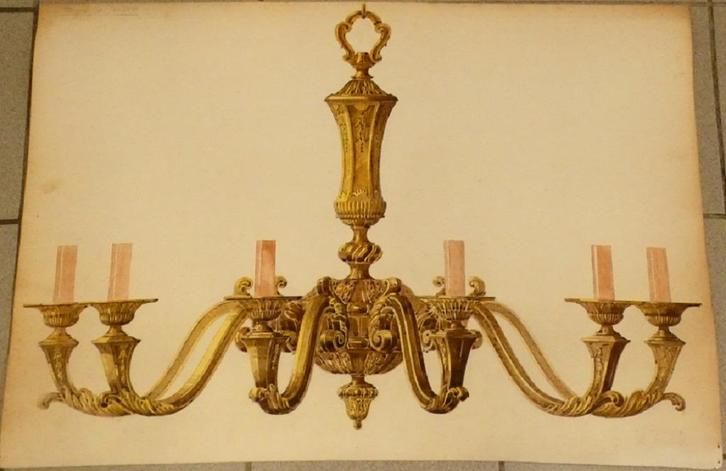 groot ontwerp tekening van een luchter., Antiek en Kunst, Kunst | Tekeningen en Fotografie, Ophalen of Verzenden