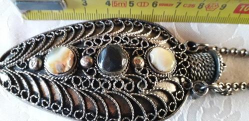 Oud sierraad, Handtassen en Accessoires, Kettingen, Gebruikt, Steen of Mineraal, Zilver, Ophalen of Verzenden