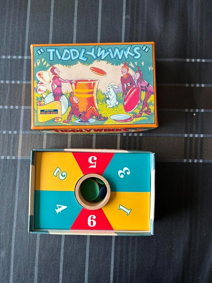 Vlooienspel Tiddlywinks 14 cm - 9 cm, Hobby en Vrije tijd, Gezelschapsspellen | Kaartspellen, Zo goed als nieuw, Ophalen