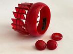 2 Rood Bakelieten Armbanden & Oorbellen & Ring, Verzenden, Rood
