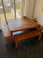 Grande table en chêne massif 150cm avec 2 bancs, Maison & Meubles, Salles à manger complètes, Enlèvement, Comme neuf