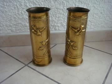  Décoration Douille d'obus sculptés X 2 pièces. Vintage beschikbaar voor biedingen