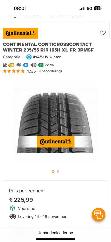 4x Continental winterbanden 235/55 R19, Auto-onderdelen, Banden en Velgen, Band(en), Ophalen