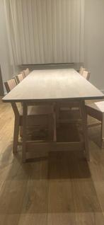 Eettafel + 6 stoelen, Huis en Inrichting, Tafels | Eettafels, Ophalen, Gebruikt, Eikenhout, 200 cm of meer