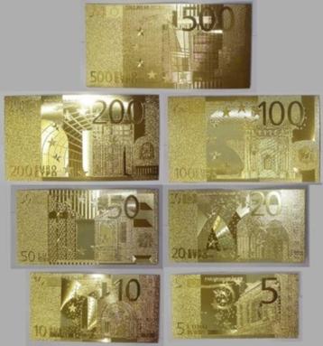Set van 7 euro-vergulde bankbiljetten (24 karaats goud), Postzegels en Munten, Munten | Europa | Euromunten, Ophalen of Verzenden