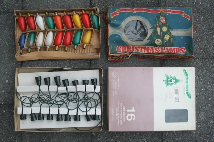 Antieke kerstlampjes jaren 50 + kerstsnoer (originele doos), Diversen, Kerst, Gebruikt, Ophalen of Verzenden