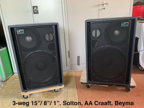 Klassiek 3-Weg. 15”/ 8”/ 1”. Solton, AA Craaft, Beyma, Audio, Tv en Foto, Luidsprekerboxen, Zo goed als nieuw, Front, Rear of Stereo speakers