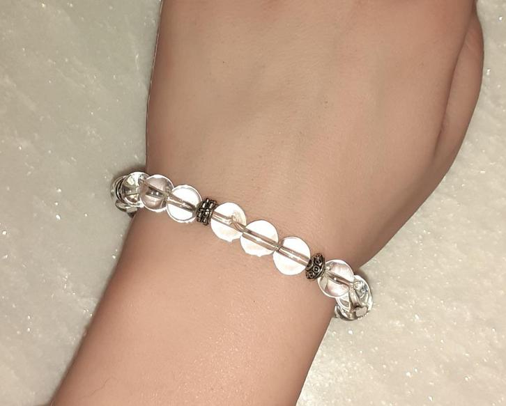 Kralenarmband bergkristal, Handtassen en Accessoires, Armbanden, Nieuw, Overige materialen, Wit, Met bedels of kralen, Met edelsteen