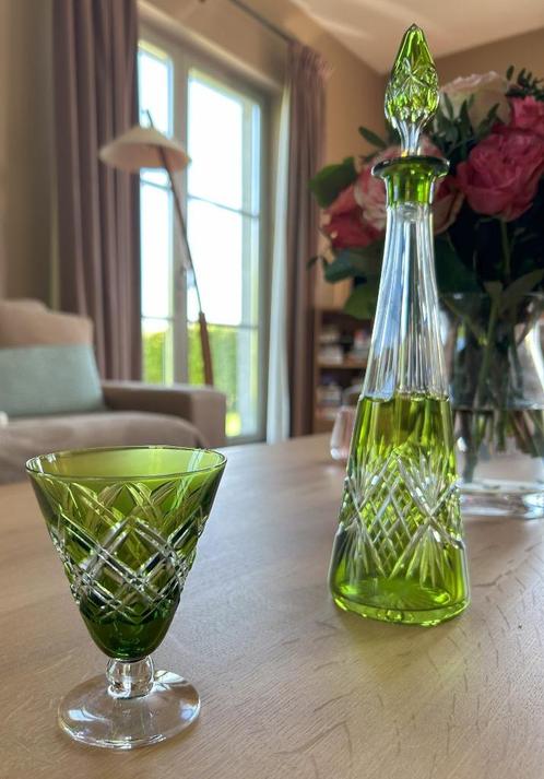 Val Saint Lambert — 11 chinagroen kristal glazen, Antiek en Kunst, Antiek | Glaswerk en Kristal, Ophalen