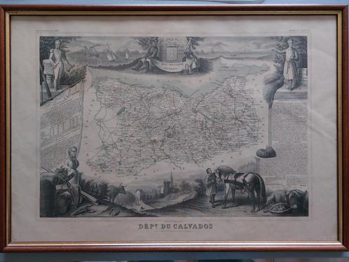 Ingekaderde historische kaart departement Calvados Frankrijk, Verzamelen, Wijnen, Zo goed als nieuw, Overige typen, Frankrijk