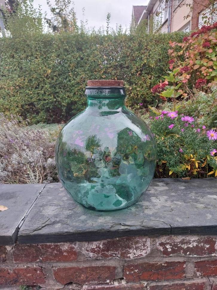 Dame Jeanne Visera Vintage col large, Huis en Inrichting, Woonaccessoires | Vazen, Zo goed als nieuw, Groen, Glas, Ophalen